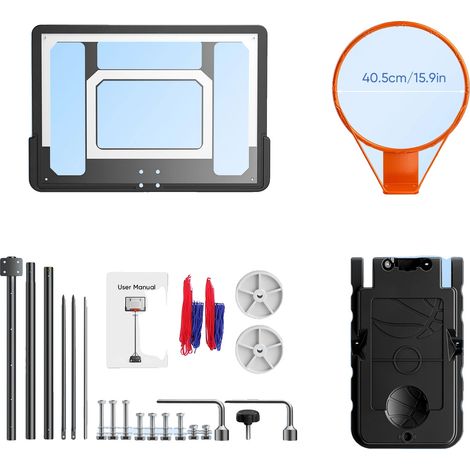 Aro de baloncesto, altura regulable, base estable, color negro. (1/2)