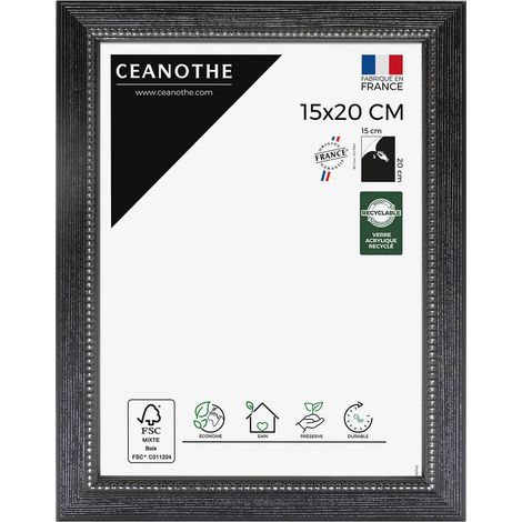 Cadre Photo Noir 15x20 cm et 20x15 cm – Convient au A5 et A6 - Cadre Photo bois Noir FSC effet patiné - Cadre Photo Perle Noir 15x20 cm - Fabriqué en France - Verre acrylique Incassable (1/5)