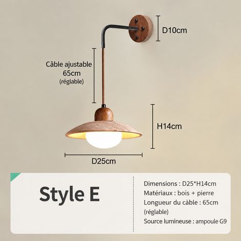 Applique murale en travertin jaune wabi-sabi Modèle 16E câble réglable LED lumière chaude 16e 42 × 28 × 25 cm 2 g – Livraison gratuite