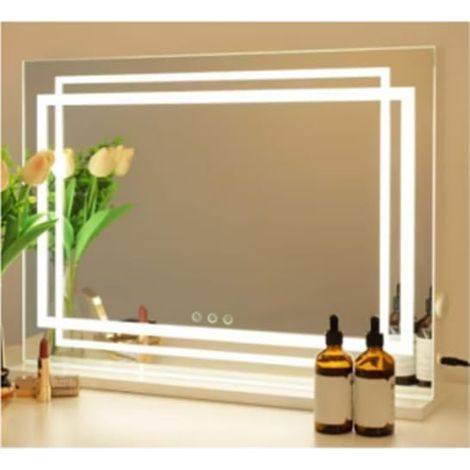 COSTWAY Specchio Trucco con Luci Hollywood, 58x46 cm, Specchio Illuminato con 3 Modalità e Controllo Touch Intelligente per Tavolo da Trucco, Camera da Letto
