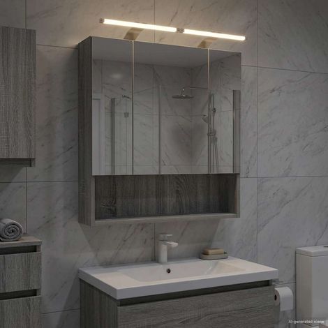 Armario con espejo de baño Gris  60 x 14.5 x 70 cm