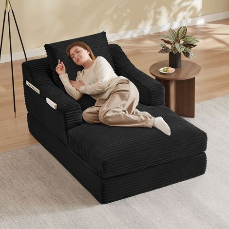 Fauteuil relax minimaliste en velours côtelé double épaisseur, entièrement transformable en lit pour invités (1/4)