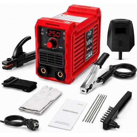 Poste à Souder MMA 250 A, Poste à Souder Portable, Mini Poste à Souder Fil Fourré, Poste à Souder Inverter IGBT avec Écran LCD, Masque, Refroidissement Intelligent et Protection contre la Surchauffe (1/5)