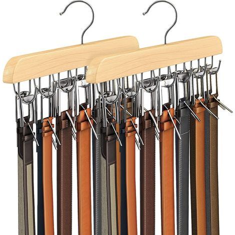 Cintre de ceinture pour placard, porte-ceinture en bois robuste, accessoires de placard avec 14 crochets, organiseur de ceinture pour organiseurs de placard et rangement maximum de 42 ceintures (1/5)