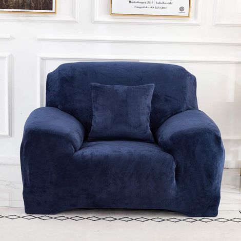 AIDUCHO Housse De Canapé 1 Places (Coussin Non Inclus)  Housse De Protection En Velours Facile À Installer Tissu Élastique Extensible Lavable En Machine Couverture De Canapé (1 Place : 90-140 Cm, Bleu (1/5)