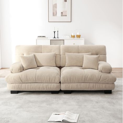 Sofá salón modular de chenilla beige claro y confort OKMYHOME (1/5)
