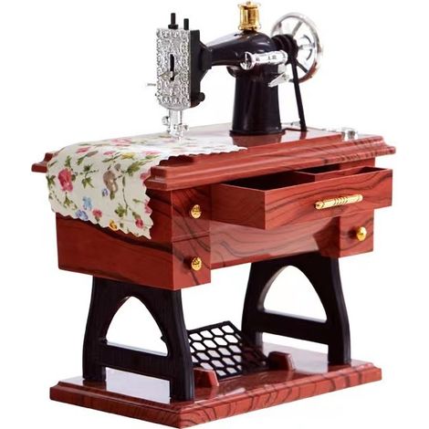 Boîte à musique - Petite boîte à musique pour machines à coudre - Mini boîte à musique - Machine à coudre vintage - ABS - Marron (1/5)