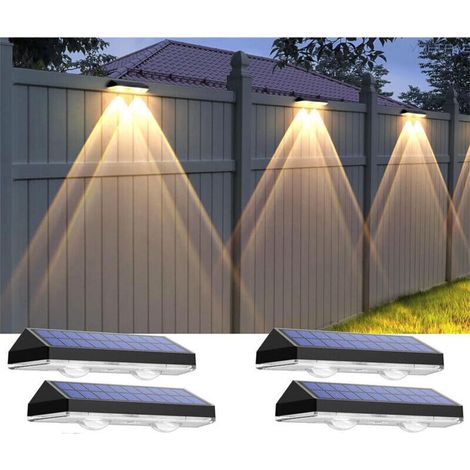 Lampes solaires d'extérieur pour clôture - 3 000/4 000/6 000 K, 3 modes, étanches IP65, pour jardin, balustrade, marche, terrasse, escalier et mur (lot de 4) (1/4)