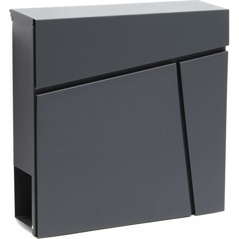 Wiltec Designer Briefkasten V23 anthrazit 370 x 102 x 370 mm, Wandbriefkasten mit Schloss und Zeitungsrolle, Postkasten aus pulverbeschichtetem Stahl (1/5)