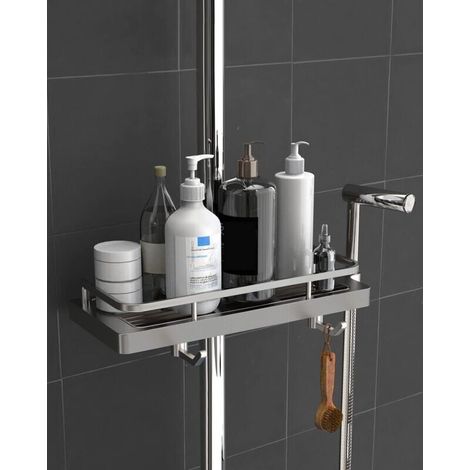 Shower Shelf, Shower Soap Holder, Shower Caddy Without Drilling, with Shower Soap Dish, Holder Hook, 18-25mm, Grey MUMU