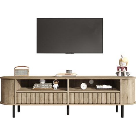 Meuble TV , meuble bas avec 2 portes, meuble de salon avec 2 tiroirs, meuble TV couleur bois naturel, MDF, meuble TV, meuble TV à 5 pieds, adapté aux téléviseurs de 65 pouces 160 x 40 x 48 cm (1/5)