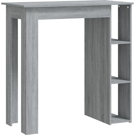 Table d’appoint multifonction table de bar avec étagère en bois d'ingénierie gris DEC036355