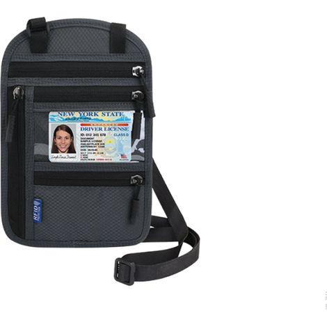 Pochette pour passeport à bandoulière, grande capacité, pratique et idéale pour les voyages et les activités de plein air, gris foncé