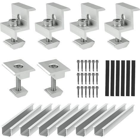 kit De Montage De Panneaux Solaires, Support De Montage De Panneaux Solaires, 6 Rails En Aluminium Et 6 Colliers Pour Kit De Montage Pv De 30 Mm E (1/5)