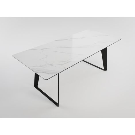 Esszimmertisch FLORINT 200x90cm weiße Keramikplatte schwarze Design-Tischkufen (1/4)