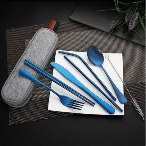 1 Ensemble couverts, acier inoxydable, 8 pièces, étui portable, voyage camping (1/5)
