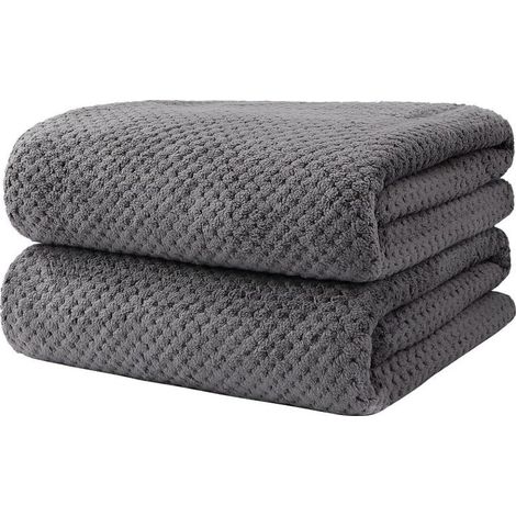 Lot de 2 serviettes de bain (70 x 140 cm), en microfibre ultra douce et très absorbante, pour le corps, le sport, le yoga, le spa et le fitness, gris