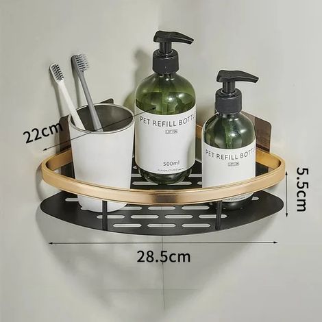 (Triangle Gold) Étagère de salle de bain, organisateur de rangement pour maquillage, porte-shampoing en alliage d'aluminium, étagère de douche, accessoires de salle de bain, étagère murale sans perçag (1/5)