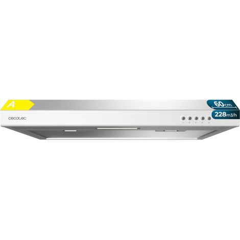 Campana extractora convencional cecotec bolero flux cm 602100 white a, 60cm de ancho, acabado pintado blaco, motor dc, eficiencia energética clase a, 210 m³/h, luz led y filtro de aluminio.