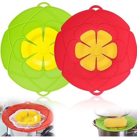 2 Pack Silicone Spill Proof Lids - 10" & 11.5" Splatter Guard - Multipurpose Kitchen Utensil (Green, Red)