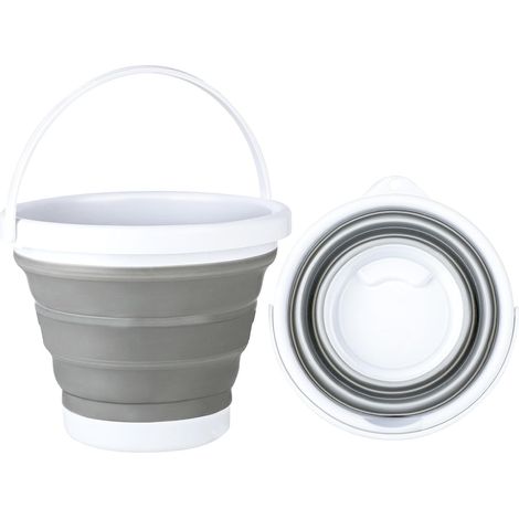 Seau de camping pliable de 5 L, en PP et TPE, à fixation murale, idéal pour le nettoyage, la lessive, la récupération d'eau, le camping et les jeux de plage (blanc cassé). (1/5)