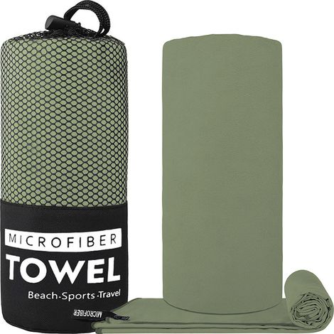 Serviette en microfibre à séchage rapide double face 40x80 cm – Serviette de sport portable pour yoga, fitness et natation – Vert militaire-x