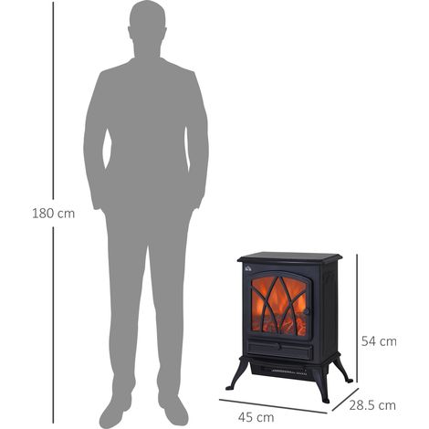 Poêle électrique de style rétro avec effet flamme, 1000-2000W, avec thermostat et éclairage à intensité variable, noir. (1/5)