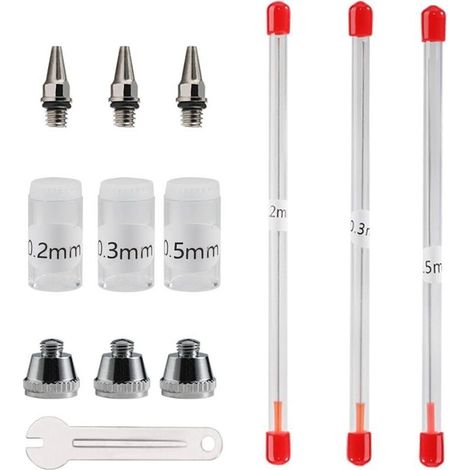 Airbrush Nozzle and Needle 0.2 mm, 0.3 mm, 0.5 mm, Replacement Accessories for Spray Gun, Kit with Adjustable Wrench (1/4)