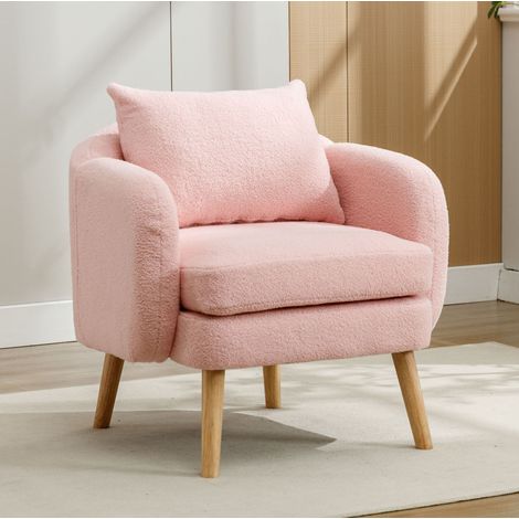 Fauteuil 71x72x71 cm rose en tissu teddy avec coussin dossier et assise épaisse (1/5)