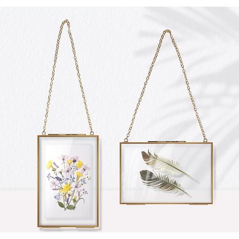 ® 2PCS Cadres Photo Double en Verre et Métal, 10 15cm, Cadre Verre Mural Transparent, Cadre Rectangulaire pour Fleur Séchée, Photo, Figure, Carte, Certificat, Or (1/5)