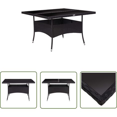 The Living Store Garten-Esstisch Schwarz Poly Rattan und Glas - Gartenstuhl - Outdoor Möbel - Esstisch Set - Balkonmöbel - Terrassenmöbeln (1/5)