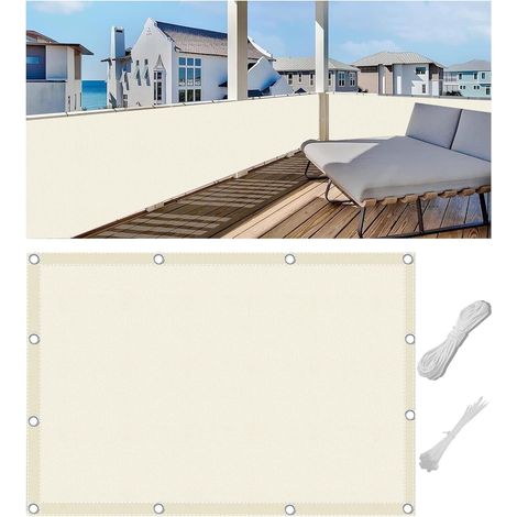 Brise Vue Balcon - 1 Pièce - Polyester Oxford - Occultant UV - Extérieur Jardin Terrasse - Crème 90x200cm (1/5)