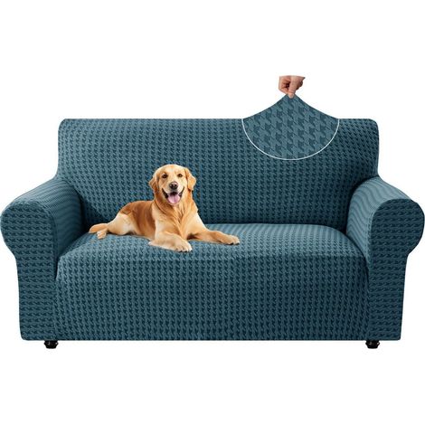 Stretch Sofabezug 2 Sitzer, rutschfest mit Armlehne, Jacquard, pfauenblau (1/5)
