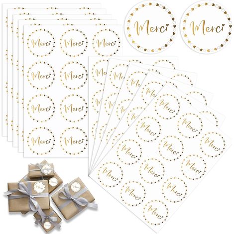 120 Autocollant Merci Étiquettes Stickers Auto-Adhésif, Rond Remerciement Scrapbooking Bricolage pour Boîte d'Emballage Cadeau Sac Enveloppe Cartes de Vœux Anniversaire Mariage Noël Fête (Or) (1/5)