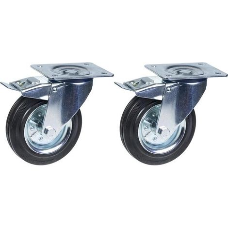 Wheels - 160mm - Black rubber - Set of 2 - Brake included