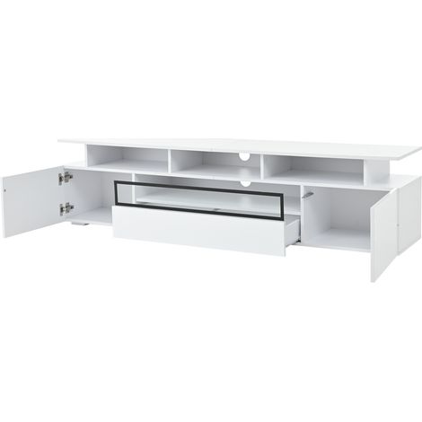 Meuble TV blanc laqué 180 x 38 x 45 cm avec LED, 2 armoires et 1 tiroir, adapté pour téléviseurs jusqu'à 75 pouces (1/5)