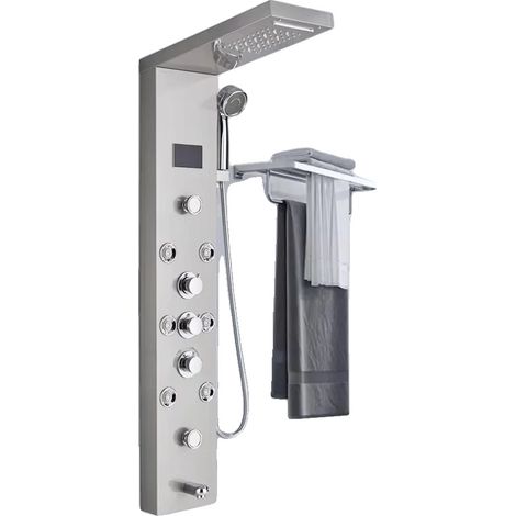 Panneau de douche, fonction pluie et cascade, lumière LED avec affichage de la température, S8009 nickel brossé (1/2)