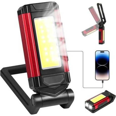 Lampe de travail vsshe, lampe d'inspection rechargeable avec support magnétique et pliable rotatif à 360° et crochet pliable à 270° pour travaux de maintenance, marche nocturne, camping et urgences [C