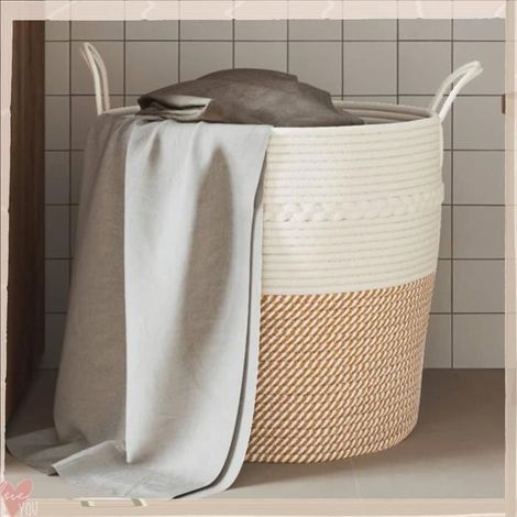 358488 Panier de rangement marron et blanc 43x38 cm coton (1/5)