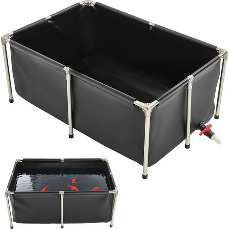 VEVOR Fischteich aus Segeltuch, 480 L Fischtank, faltbares PVC-Koi-Aquarium, Fischbecken mit stabilem Rahmen & Ablassventil, für Aquakultur, Koi-Zucht & Bewässerung 1200x800x500 mm