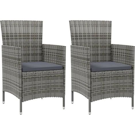 Lot de 2 Chaises de Jardin en Résine Tressée avec Coussins, Fauteuils d'Extérieur Gris (1/5)