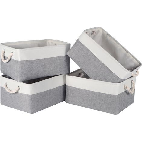 HONORNIC - Panier de rangement, boîte de rangement en tissu grande capacité, adaptée à la maison et au bureau, blanc/gris