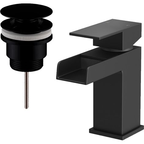 Mixer Tap Bathroom Basin Black Taps Modern Sink Filler Waterfall Cloakroom Waste (1/6)