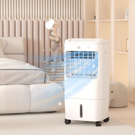 Mobile Klimaanlage 3 in 1 Luftkühler mit Luftbefeuchter, 15L Wassertank, 60° Oszillation, 7,5h Timer, Fernbedienung, Weiß, 37x32x78 cm