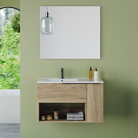Meuble de salle de bain avec vasque déportée et miroir MORENA - 80cm (1/5)