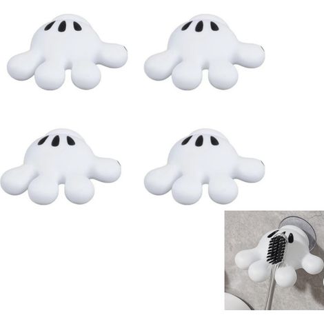 4Pcs porte-brosses à dents, Crochet à Ventouse Suspendu à la Main avec Tampon Adhésif, Porte Rasoir Douche Accessoires de Salle de Bain Polyvalents