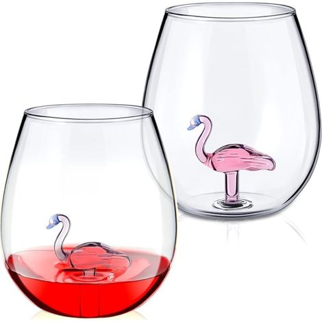 Crystal Wine Glasses with Flamingo Inside Glasses (1/5)