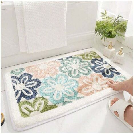 Floral Bath Mat, Soft, Absorbent, Durable, Cute Microfiber Bathroom Rug for Shower, Machine Washable, Non-Slip, Bath Mat, 16 x 24 Inch, Entryway Decor (1/4)