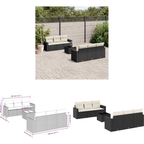 Salon de jardin 7 pcs avec coussins noir résine tressée - Ensemble Salon De Jardin - Meuble De Jardin - Canapé D'extérieur - Résine Tressée - Rotin Synthétique - Home & Living (1/3)