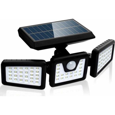 Solarbetriebene Sicherheitsleuchte mit Bewegungsmelder, leistungsstarker Außenwandstrahler mit 3 Leuchtenköpfen, 550 Lumen (1/5)
